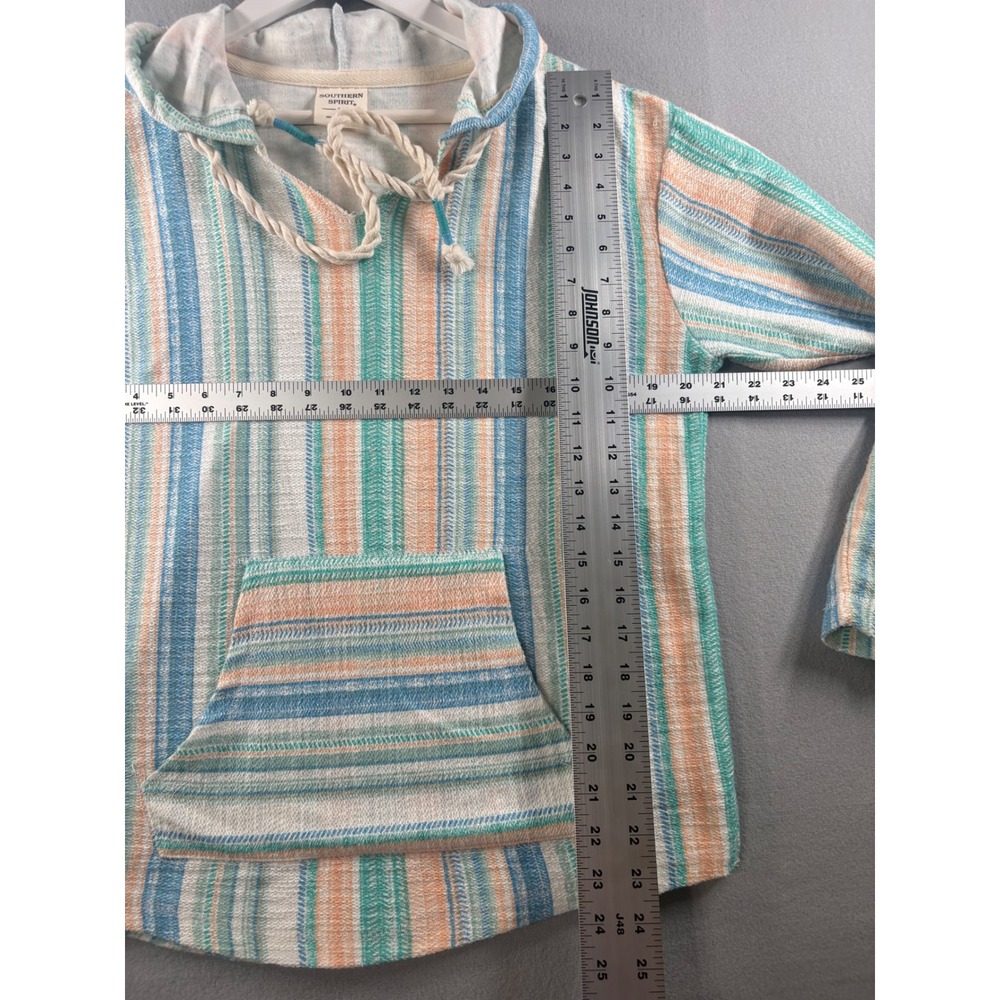 Southern Spirit Womens Baja Hoodie Striped Pullover Teal Orange Blue Size M - Picture 3 of 7